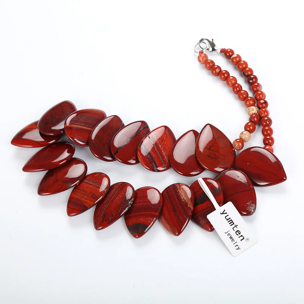 Yumten Red Jasper Leaf большое ожерелье для женщин цветок подвесной рейки камень Ювелирная
