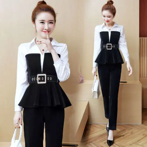 

Spring Goddess 2 Piece Set Women Stitching Conjunto Feminino Office Lady Top&pants Set Survetement Femme 2 Piece Woman Suit