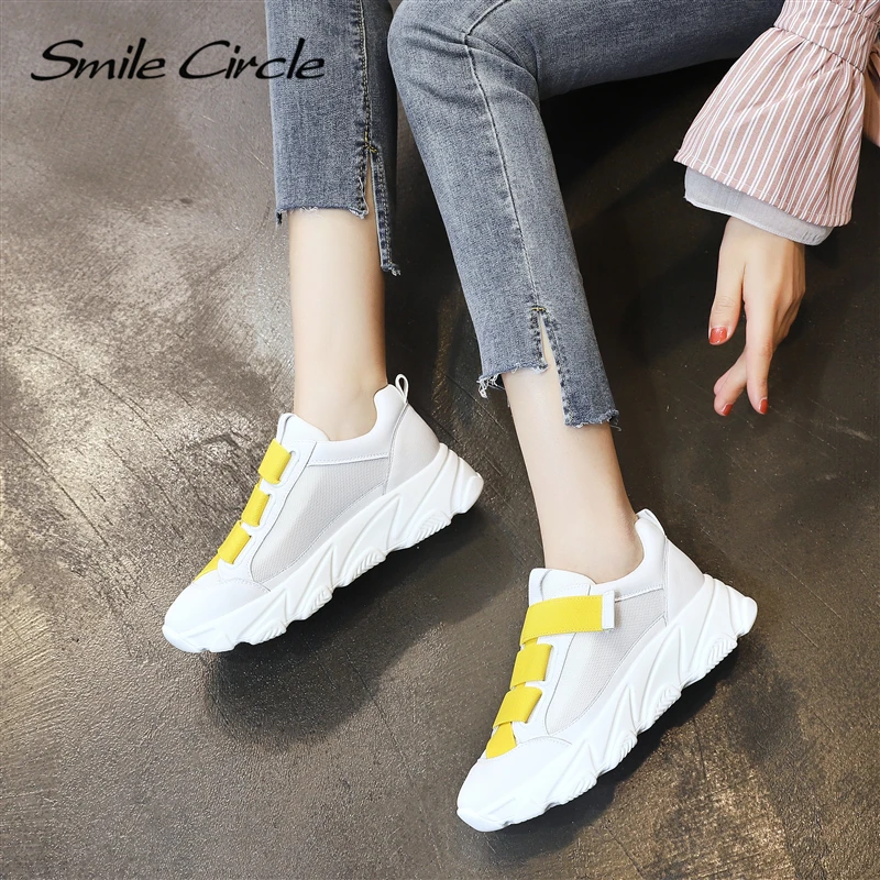 Smile Circle/2019 г. весенняя обувь на массивном каблуке женские кроссовки плоская