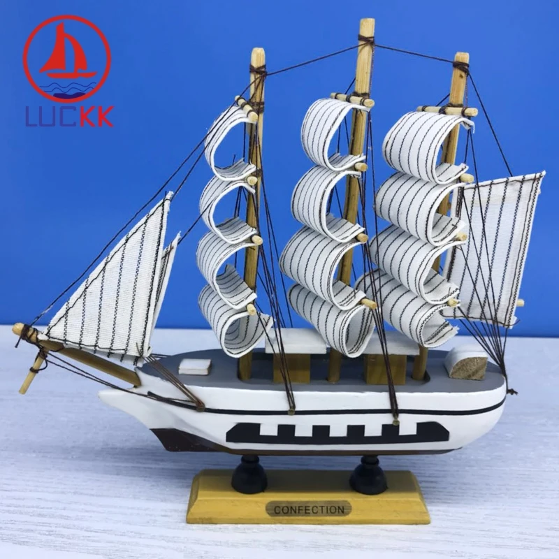 

LUCKK 20CM Handmade Wooden Model Ship Home Interior Decoration Wood Crafts Room Accessories Nautical SailBoat Ornaments Gift
