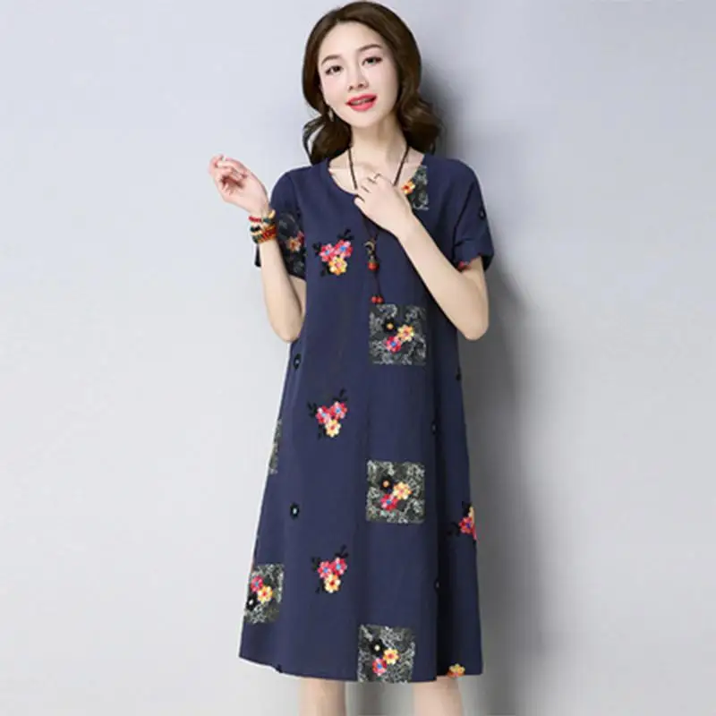 Yfashion Women Summer Plus-size Dresses 2019 New Short Sleeves Slim Cotton Blend Fit Fashion Floral Print | Женская одежда