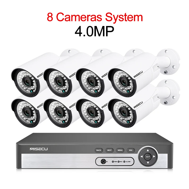 MISECU H.265 48 V 8CH POE IP CCTV Системы 4.0MP Пуля IP POE камера безопасности Аудио запись Outdoort Водонепроницаемый P2P комплект видеонаблюдения - Цвет: 4MP 8camera system