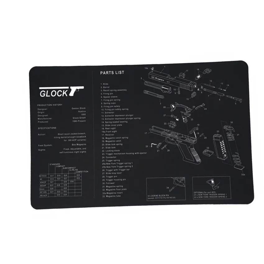 Коврик для чистки пистолета накладки верстак оружия Glock 17 19 26 1911 Sig sauer P226 P229