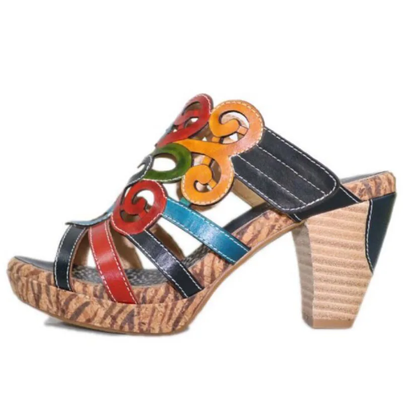 Босоножки в национальном стиле обувь ручной работы из воловьей кожи модная