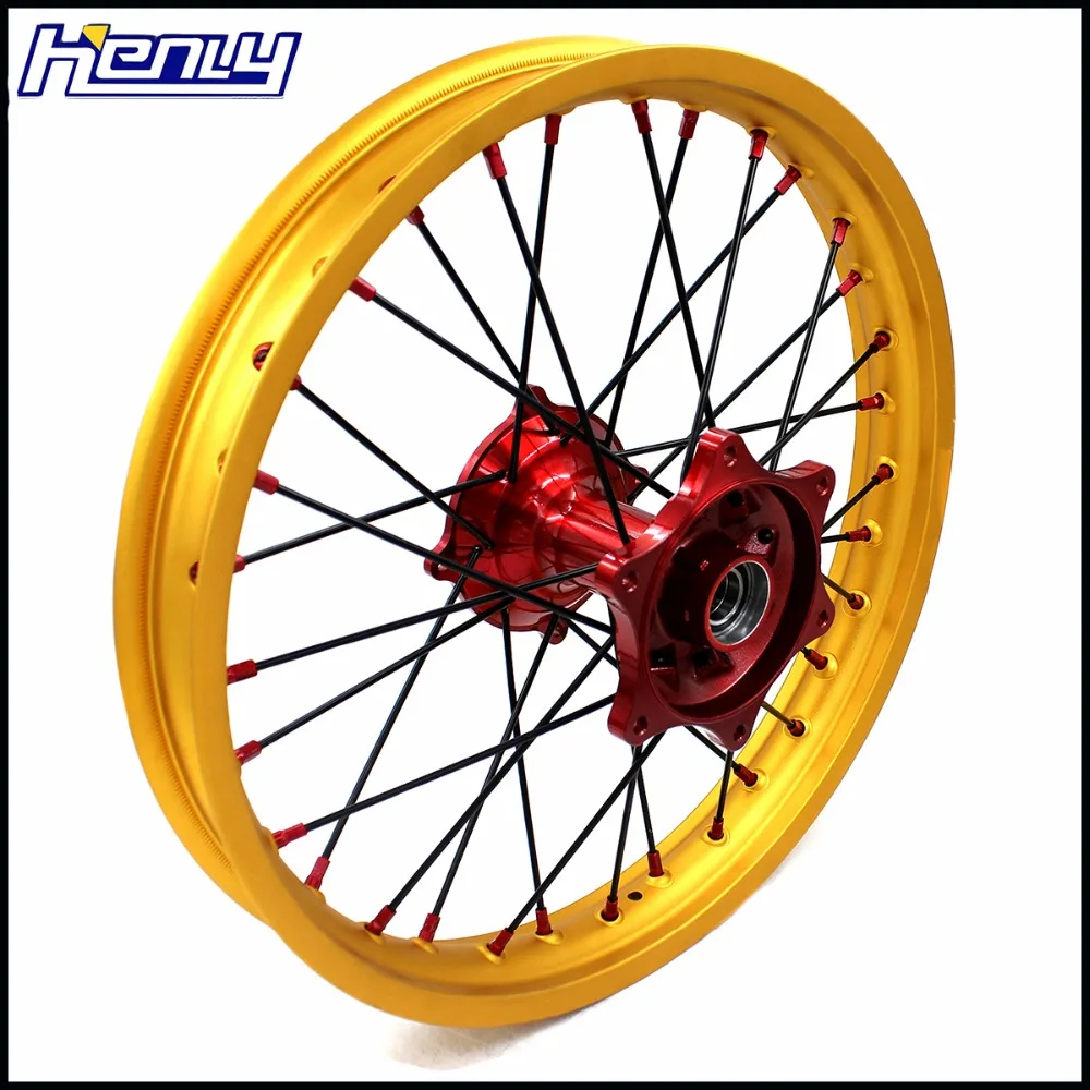 21/19 литые диски для мотокросса Набор для HONDA CRF 250R 2004-2013 CR 450R 2002-2012 золотые обода колеса красный ниппель