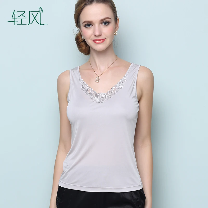 Ladies Silk Embroidery Lace Vest 100% Silk Fine Knit Sleeveless Vest Primer