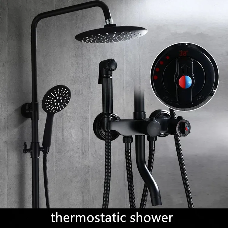 Style G thermostatic Чистый черный душевой набор с биде душевой набор для ванной комнаты термостатический душевой набор черная ванна черный биде душевой набор MJ9889 - Цвет: Style G thermostatic