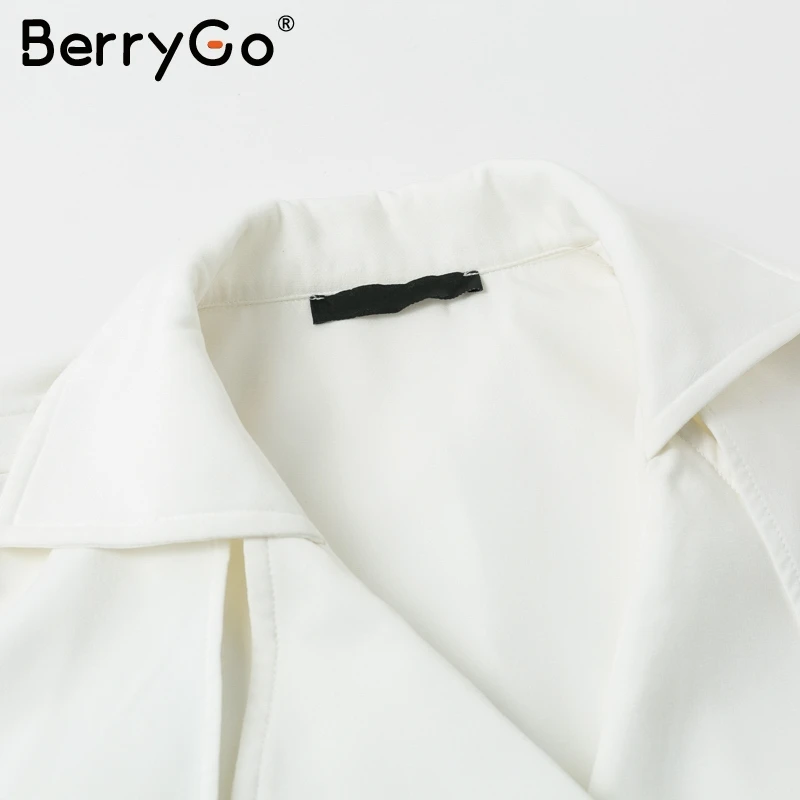 BerryGo Элегантный платье V-образны кнопкa рукавом платье V-образны кнопки с рюшами рукав женское платье Элегантный пояс пофис дамы траншеи плать платье