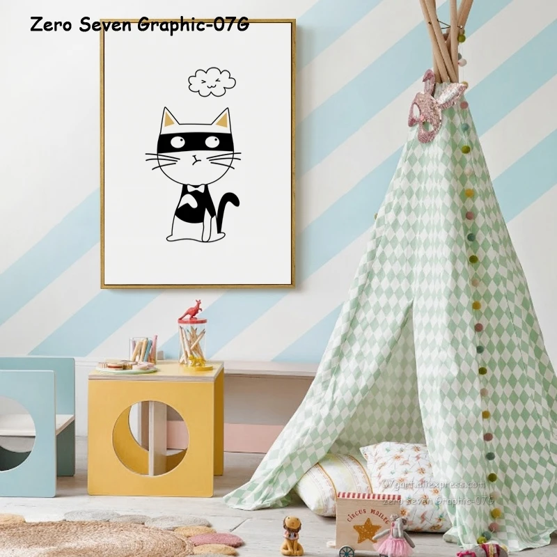 Картина на холсте милая мультяшная кошка лягушка плакат и печать картины