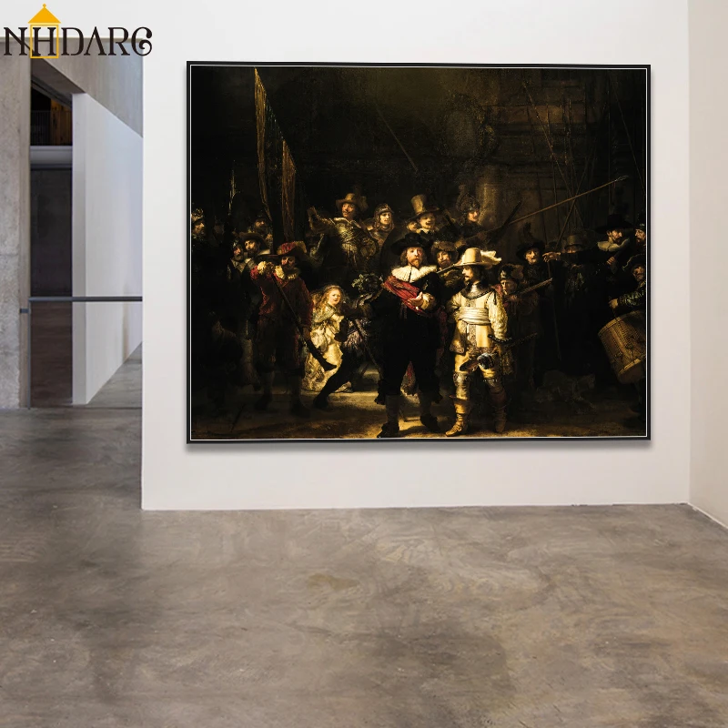 Рисунок на холсте с изображением ночных часов Rembrandt Harmenszoon van Rijn художественная