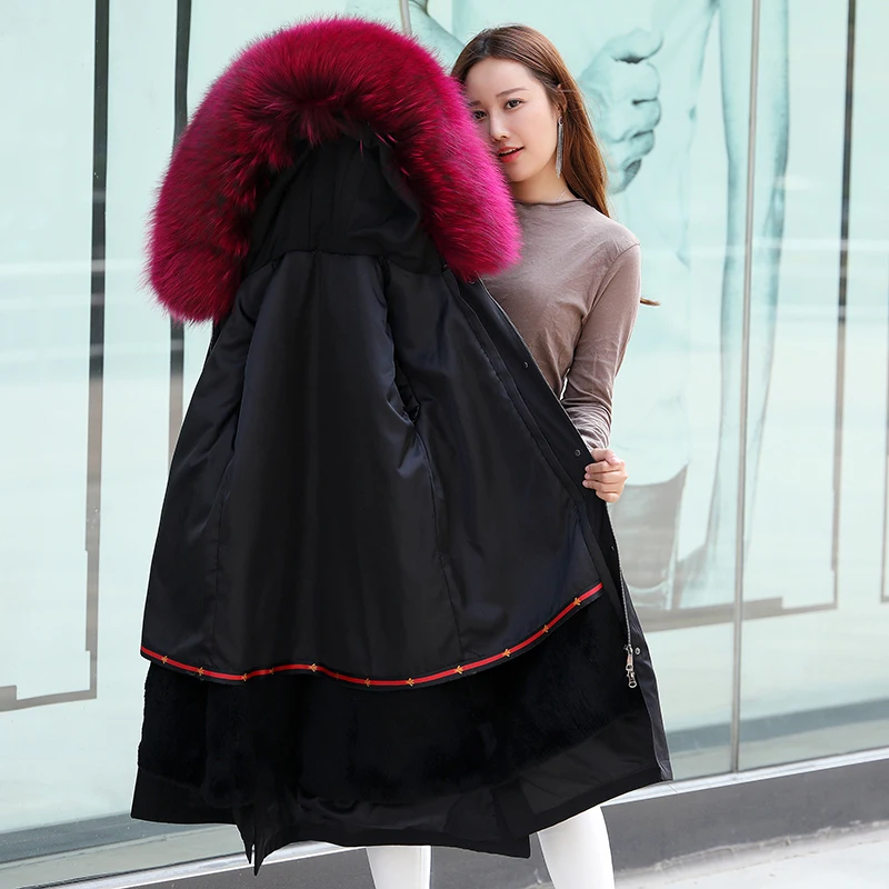 Natural fox fur collar fur pike jacket winter women's jacket real fox fur collar natural fox fur long coat Rex rabbit hair
