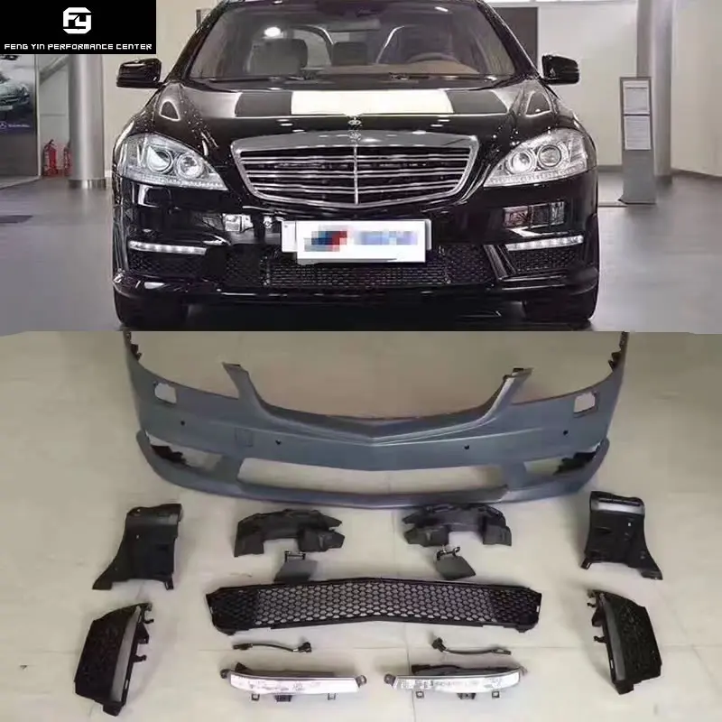 W221 S65 AMG стиль PP Неокрашенный Передний Задний бампер боковые юбки гоночные грили для Mercedes Benz W221 автомобильный комплект кузова 07-13