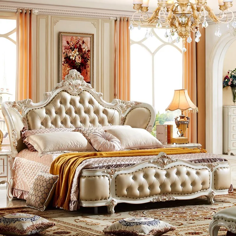 Роскошные спальные комплекты из твердой древесины и кожи барокко|bedroom set|luxury bedroom