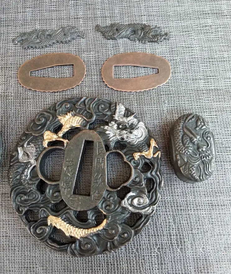 Кованый Набор Фитингов Tsuba для японского самурая Катана Меч Лезвие Дракон облако