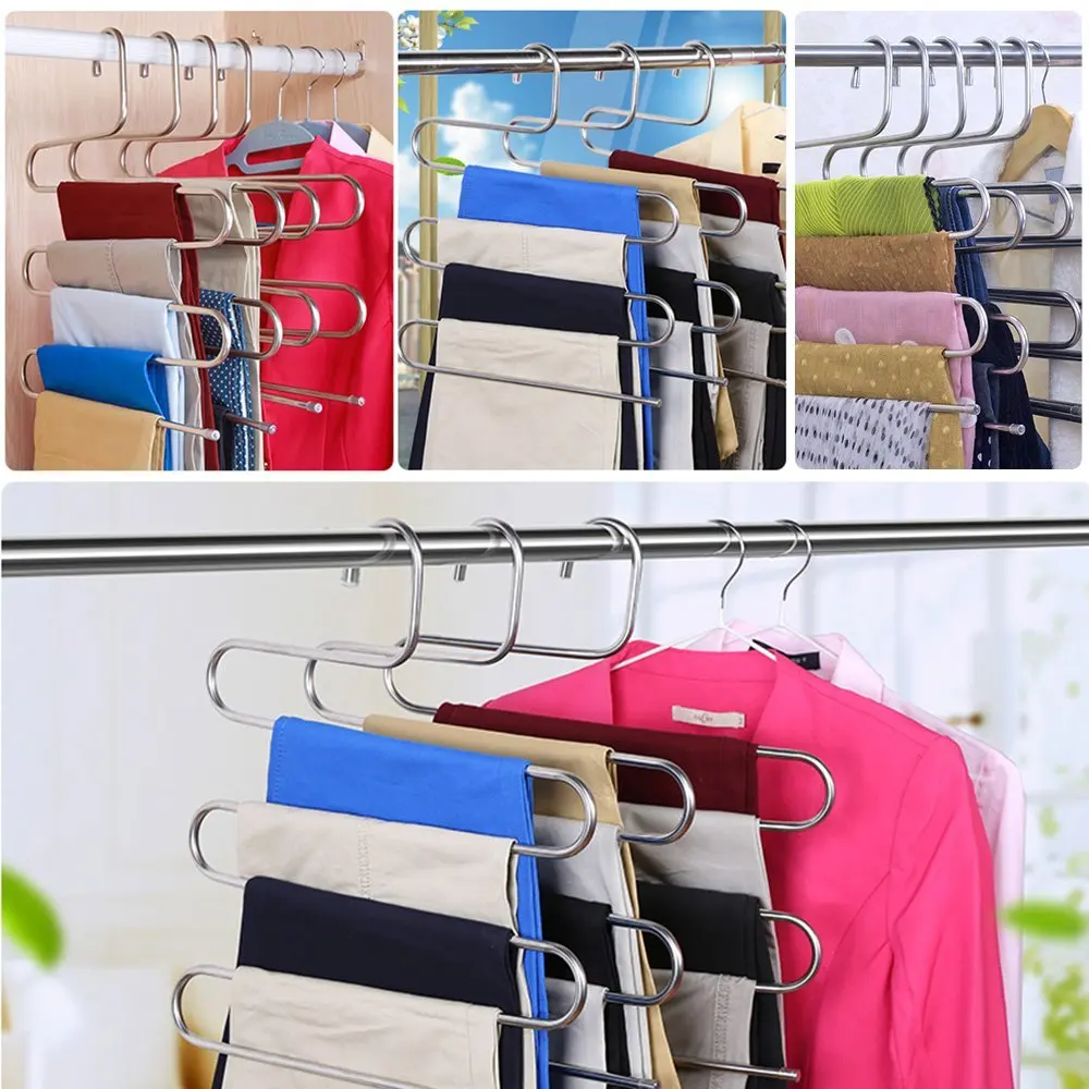 Вешалка из нержавеющей стали S-образная 5 слоев Многофункциональная вешалка для