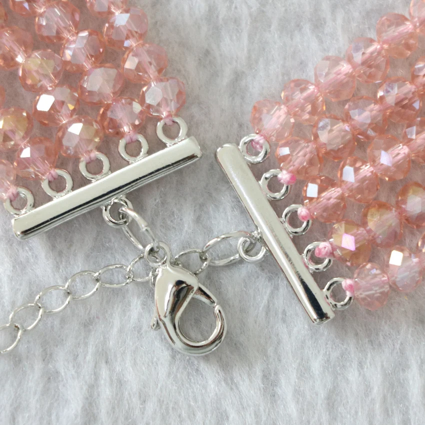 Высокое качество розовый Круглый Shell Имитация Жемчуга 5 рядов ожерелье хрусталя