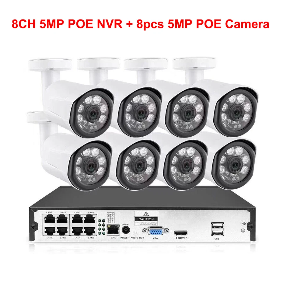 8CH NVR 8 Camera 8CH POE Система 5MP NVR H.265 ночное видение наружная Водонепроницаемая сетевая камера CCTV система безопасности комплект видеонаблюдения 5MP POE IP CAM - Цвет: 8CH NVR 8 Camera