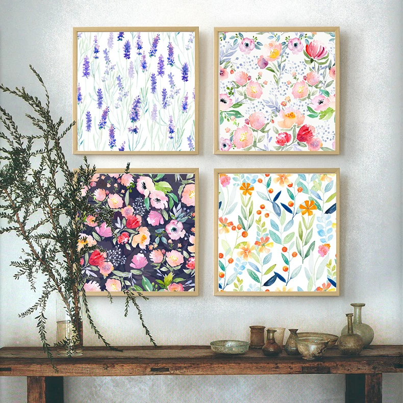 Новый 4 панели набор весна акварель цветы и листья HD Печать холст картина для дома