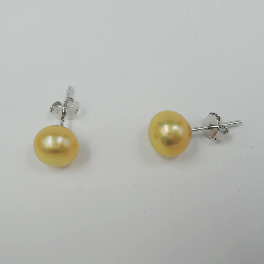 Реальная фотоблестящая серебряная серьга гвоздик золотой жемчуг черный и т.