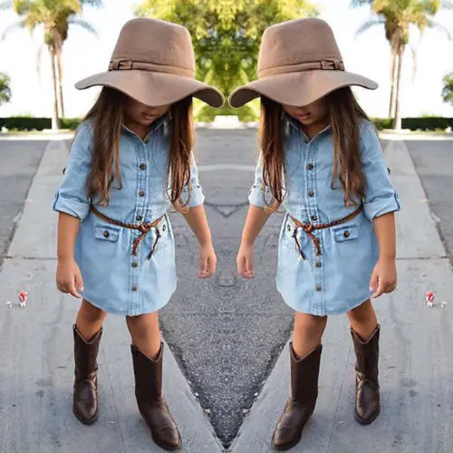Модное детское джинсовое платье-рубашка для девочек + Короткое мини-платье с