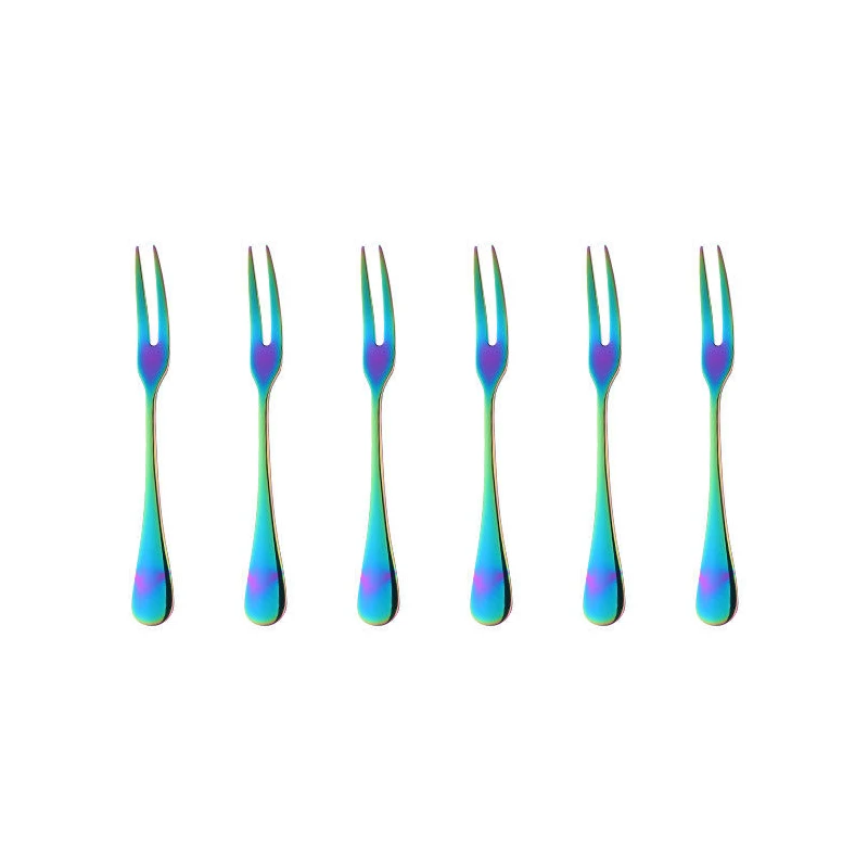 6pcs forks set Цвета радуги кофейная ложка из нержавеющей стали посуда сахар чай Ложка кухонные вилки гаджет Ресторан вечерние кафе столовые приборы набор - Цвет: 6pcs forks set