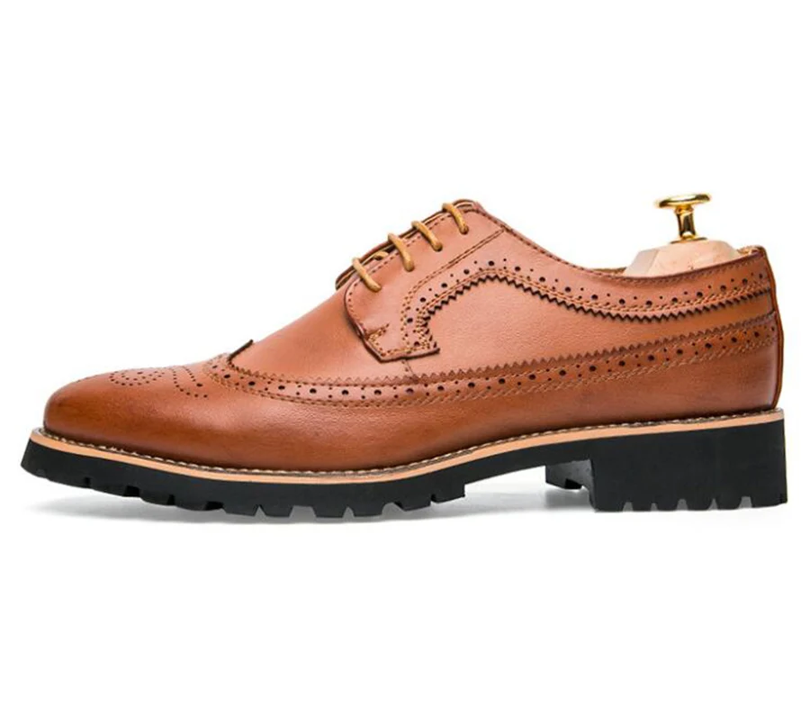 Fashion Great Men Oxfords Black Brown White Yellow PU Leather Leisure Flats Shoes Pointed Toe Carve Lacing Brogue | Обувь