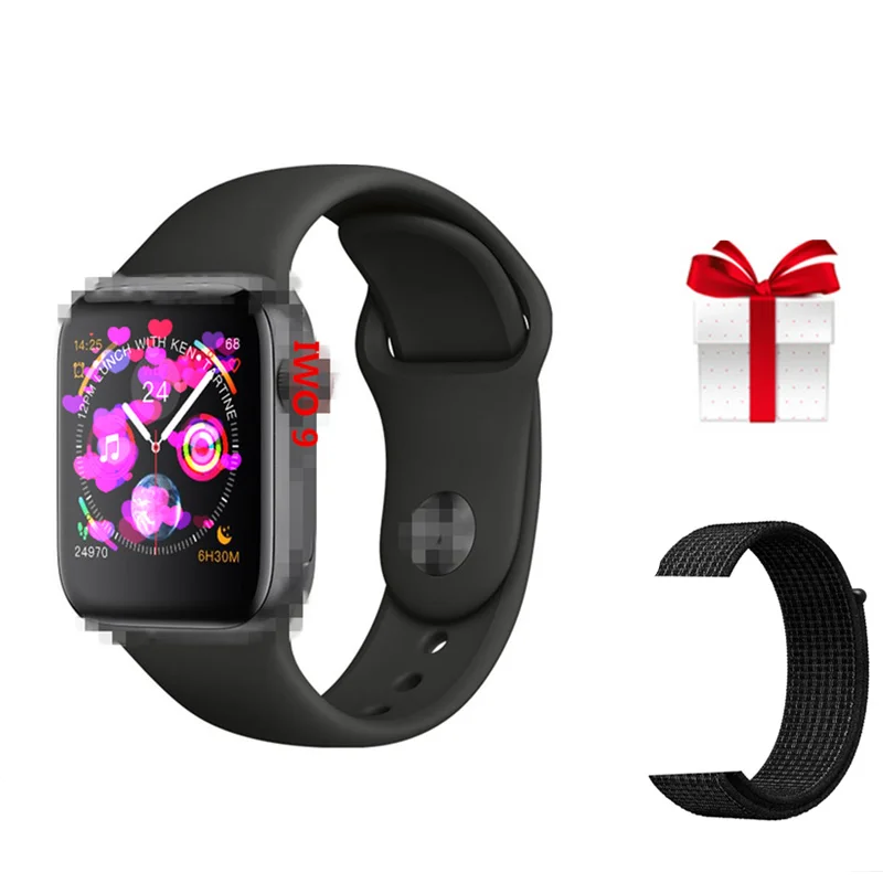 black add nylon belt IWO 9+ ремень/набор смарт-часов IWO 9 44 мм серия 4 монитор сердечного ритма Bluetooth часы для IOS Android reloj обновление iwo 5 6 7 - Цвет: black add nylon belt