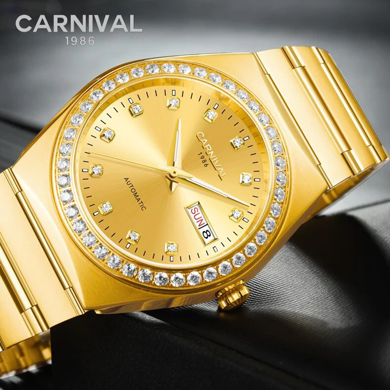 Мужские механические часы CARNIVAL Top Brand стразы автоматические MIYOTA Move мужские с