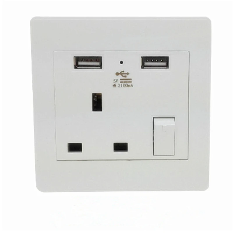 Белая настенная розетка с 2 USB-портами штепсельная вилка стандарта