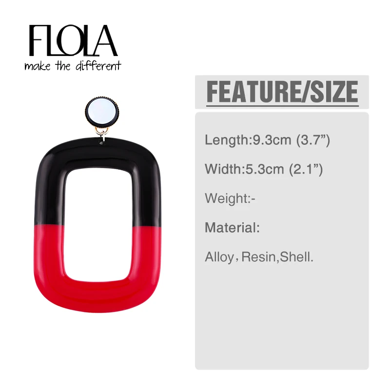 Женские квадратные сережки подвески FLOLA красные винтажные из черной смолы