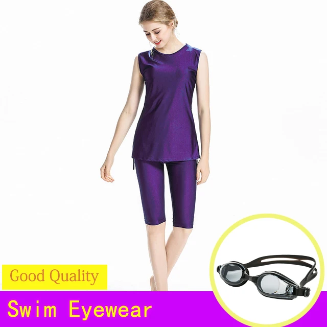Короткий рукав плюс размер хиджаб 3 шт полный купальник пляжная одежда новые Burkinis мусульманские женщины скромный купальник для мусульман - Цвет: Purple-2