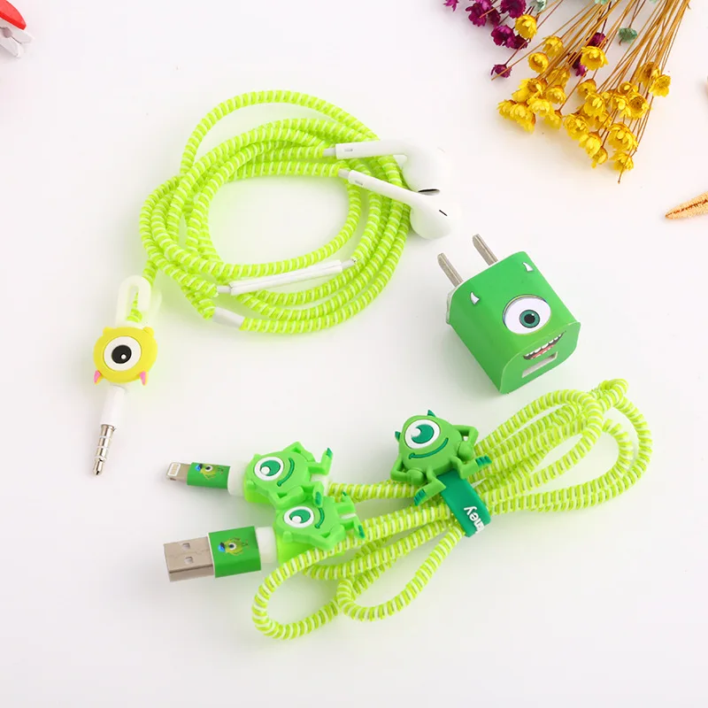 Милый мультфильм наклейки USB кабель намотки протектор набор с наушниками