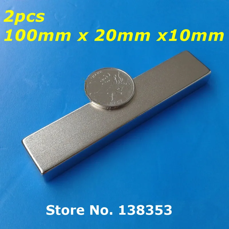 2pcs Bulk Super Strong Neodymium Rectangle Block Magnets 100mm x 20mm 10mm N35 Rare Earth NdFeB Rectangular Cuboid Magnet | Обустройство