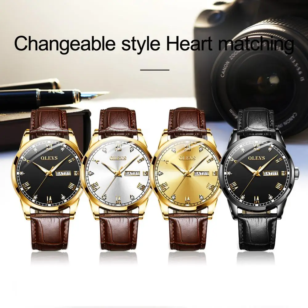 Мужские часы Топ бренд класса люкс OLEVS модные мужские кожаные кварцевые для