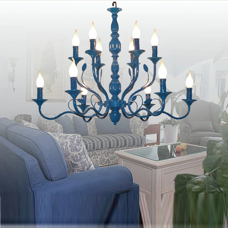 The American village living room chandelier Mediterranean style bedroom garden lamp simple European Restaurant Candle Chandelier | Лампы и