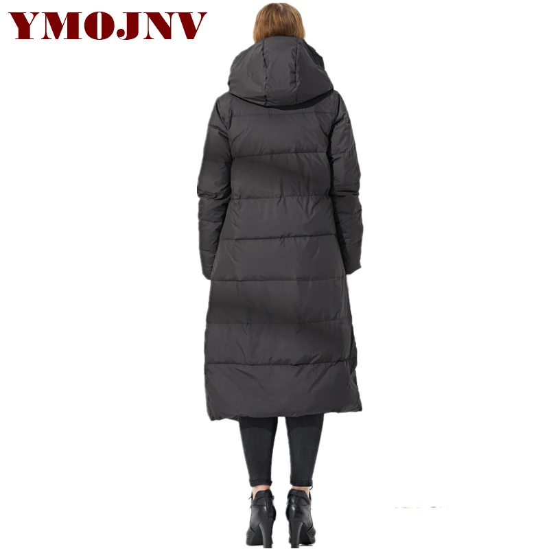 Женская длинная куртка YMOJNV теплая парка с капюшоном серого цвета большого