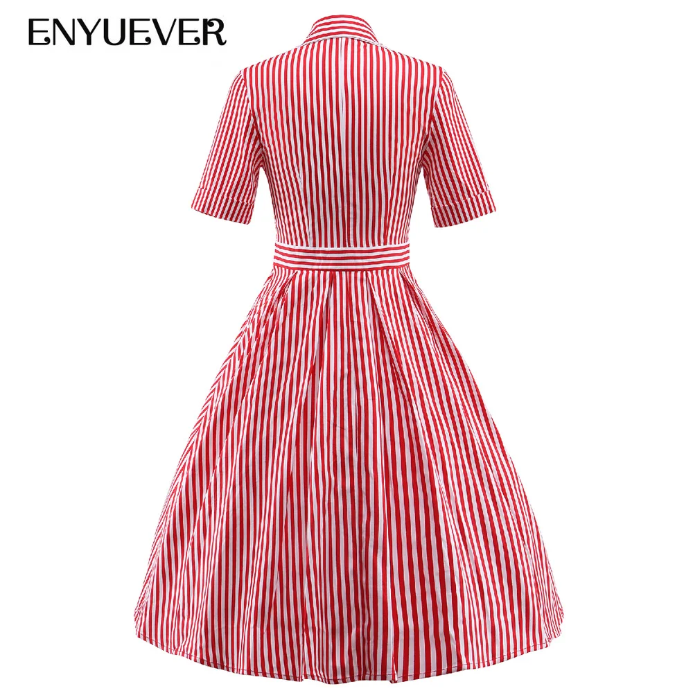 Enyuever платье в полоску плюс размеры большие качели короткий рукав элегантный