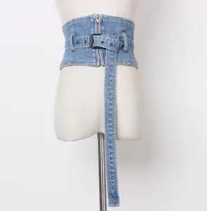 Женский винтажный пояс на молнии, подиумный пояс-корсет, декоративный широкий пояс, R1422, широкий Джинсовый пояс