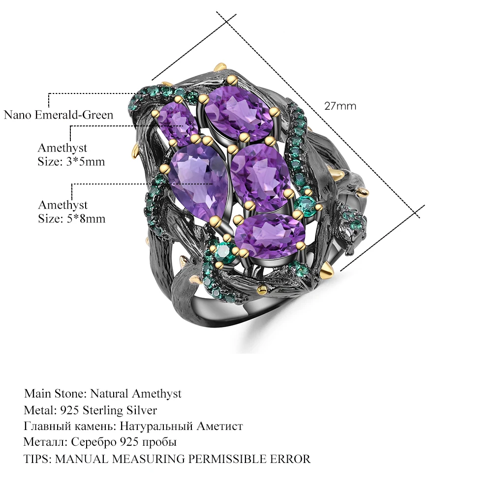 GEM'S BALLET 3.23Ct натуральный аметист кольца на палец 925 пробы серебро ручной работы змея Винтаж кольцо для женщин ювелирные изделия