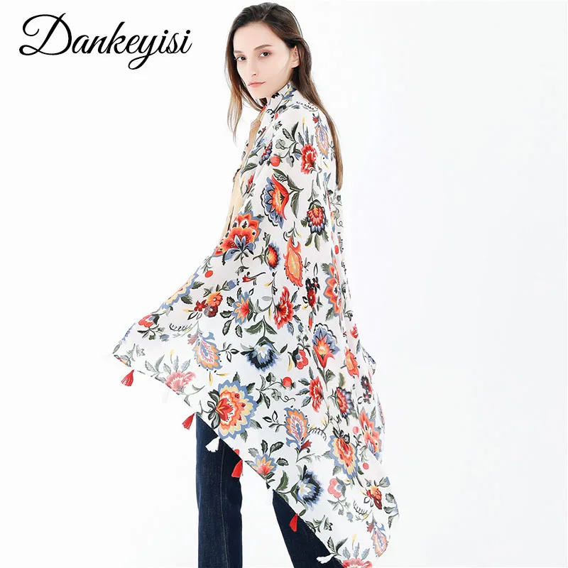 

DANKEYISI Long Women Scarf Female Printed Floral Head Scarf Tassel Shawls Hijab Handband Neck Scarves Women 2018