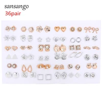 36pairslot fashion mixed styles crystal bow sun flower animals plastic stud earrings for women jewelry wholesale