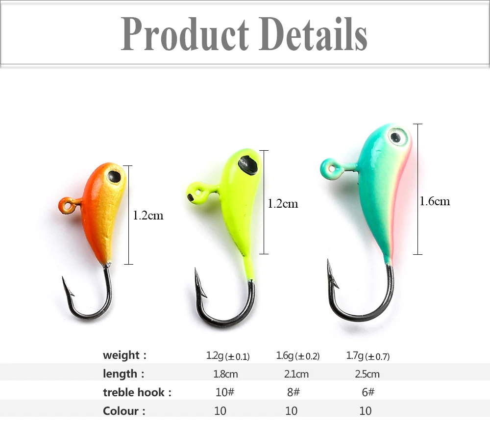 FISH KING 5 шт./pcak, приманки для подледной рыбалки, крючок с головой джига, 8 цветов, четыре комплекта, 1,2 г, 1,6 г, 1,7 г, мини-свинцовые зимние рыболовные снасти