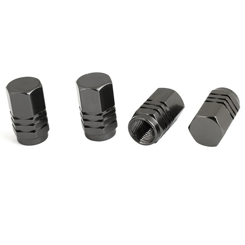 

4 Pieces Dark Gray Hexagon shaped Aluminum Alloy Rim Car Valve Plug