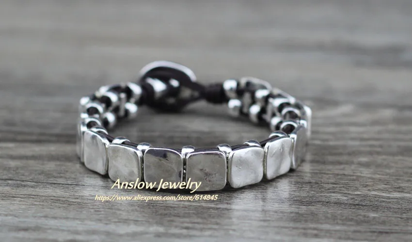 Anslow New Punk Rock Bijoux Fashion Jewelry Vintage Antique Silver Plated Leather Bracelet For Women Men Unisex Gift LOW0709LB