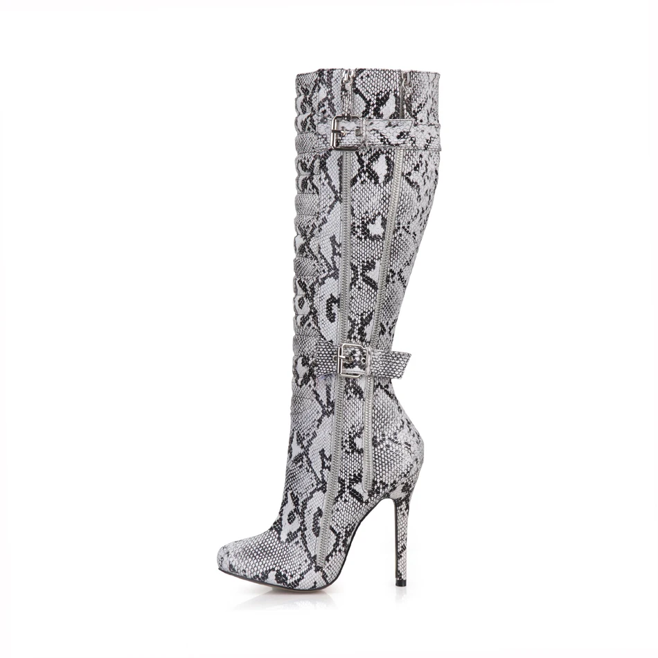 CHMILE CHAU Sexy Party Shoe Women Thin Stiletto High Heel Buckle Zipper Pleated Ladies Knee-High Boots Zapatos Mujer 0640CBT-Y5