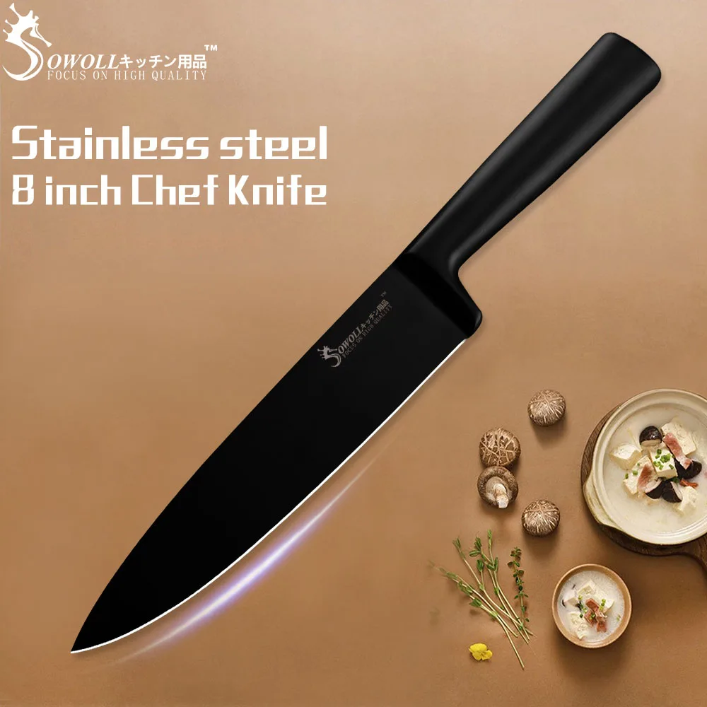8 Inch Chef Knife SOWOLL 6 шт. Набор ножей, столовые приборы 3cr13 кухонные ножи из нержавеющей стали для очистки овощей утилита Santoku для нарезки хлеба нож шеф-повара инструмент для приготовления пищи - Цвет: 8 Inch Chef Knife
