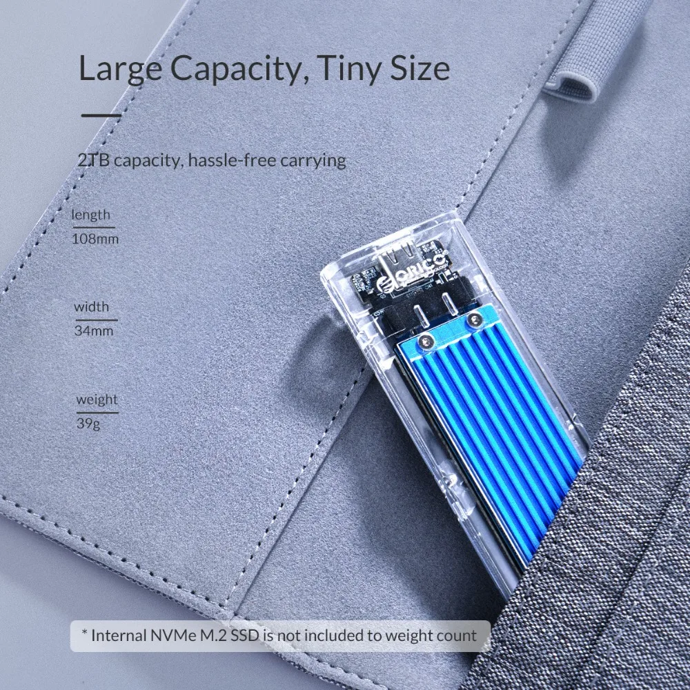 ORICO Mini NVME M.2 к Type c SSD чехол ключ прозрачный внешний m.2 usb Gen2 10 Гбит/с Поддержка UASP для