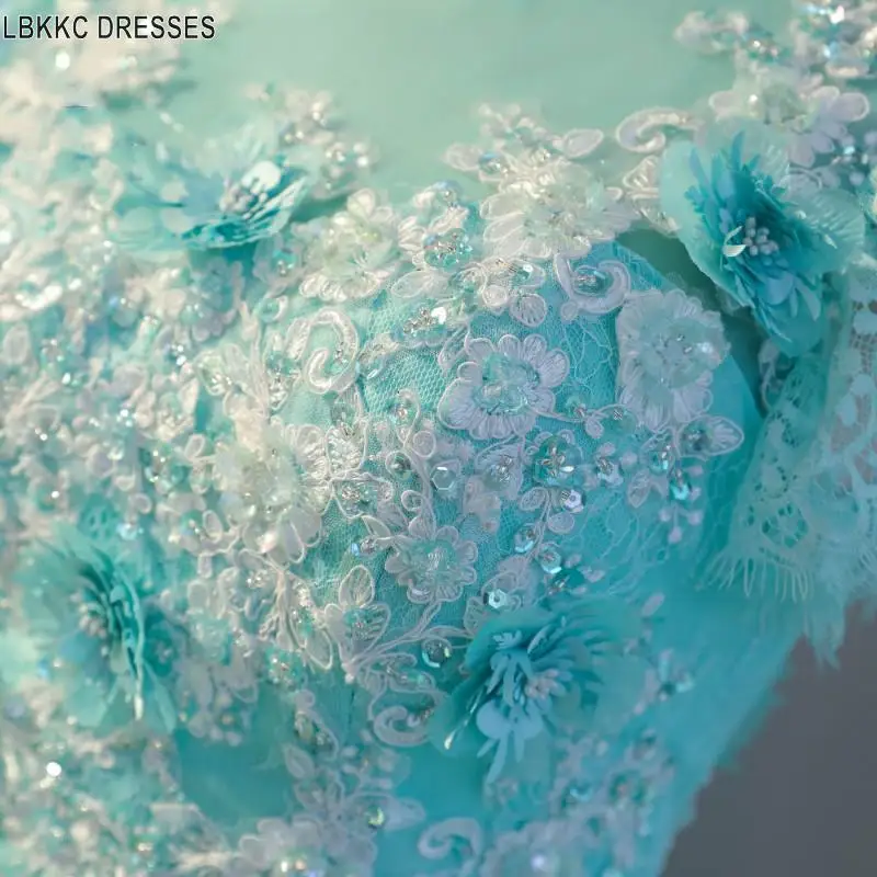 Аквамарин тюлевые аппликации кружево Выпускные платья скромное бальное платье