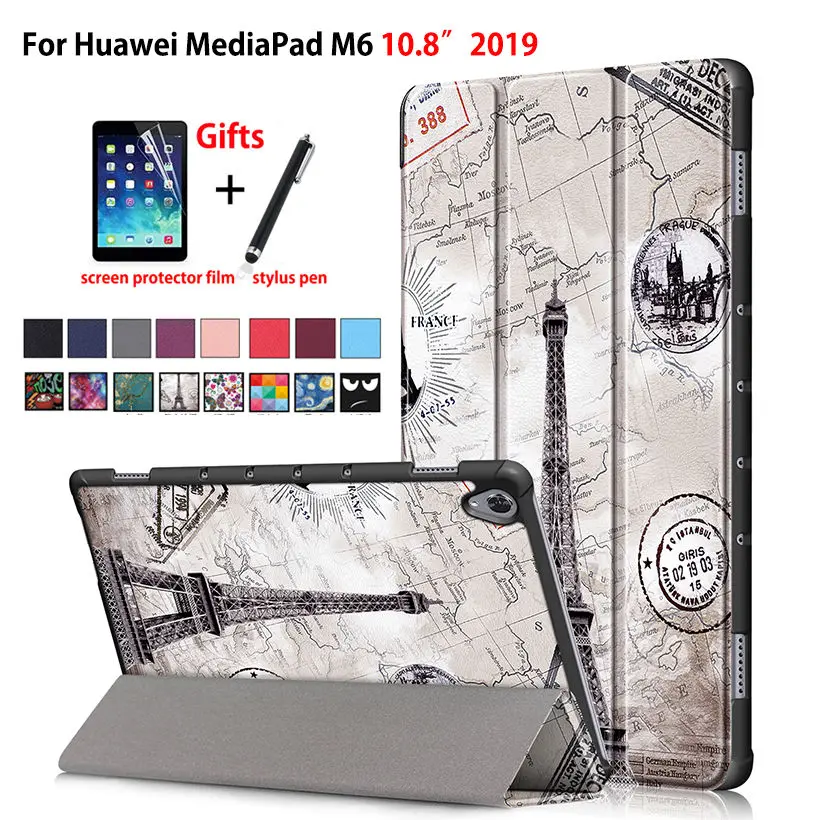 

Case for Huawei Mediapad M6 10.8 PRO SCM-W09 SCM-AL09 2019 Smart Cover Funda Slim Magnetic Folding PU Leather Stand Shell +Gift