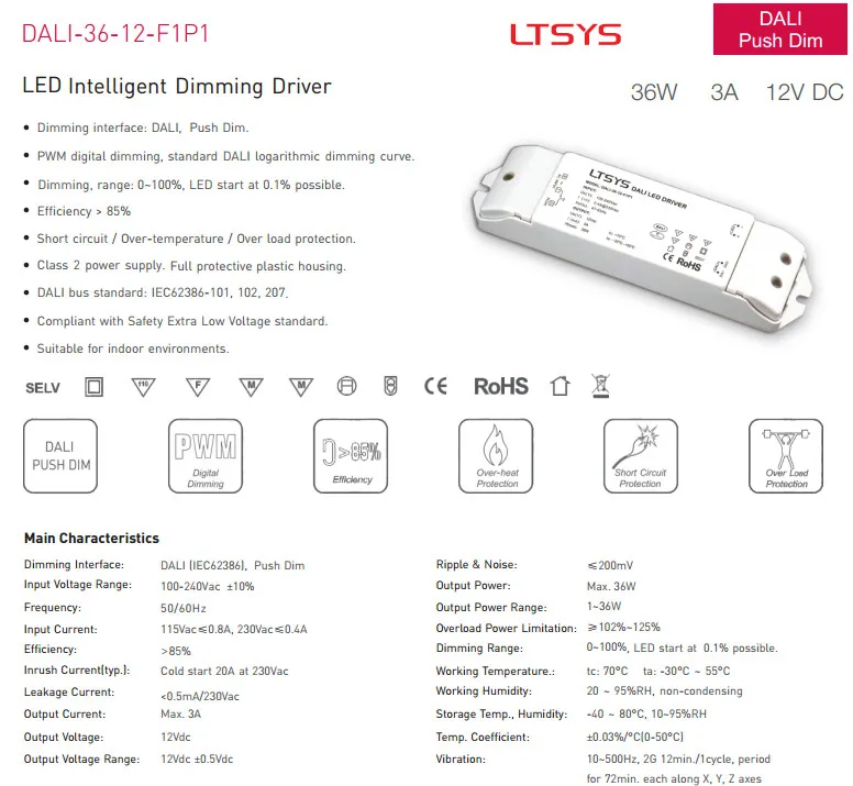 LTECH DALI 36 12 F1P1 Диммируемый драйвер светодиодов AC100 240V вход DC V 3A W выходной CV